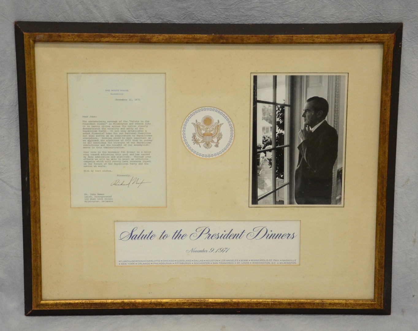 Appraisal: Richard Nixon TLS b b letter to John Remer November