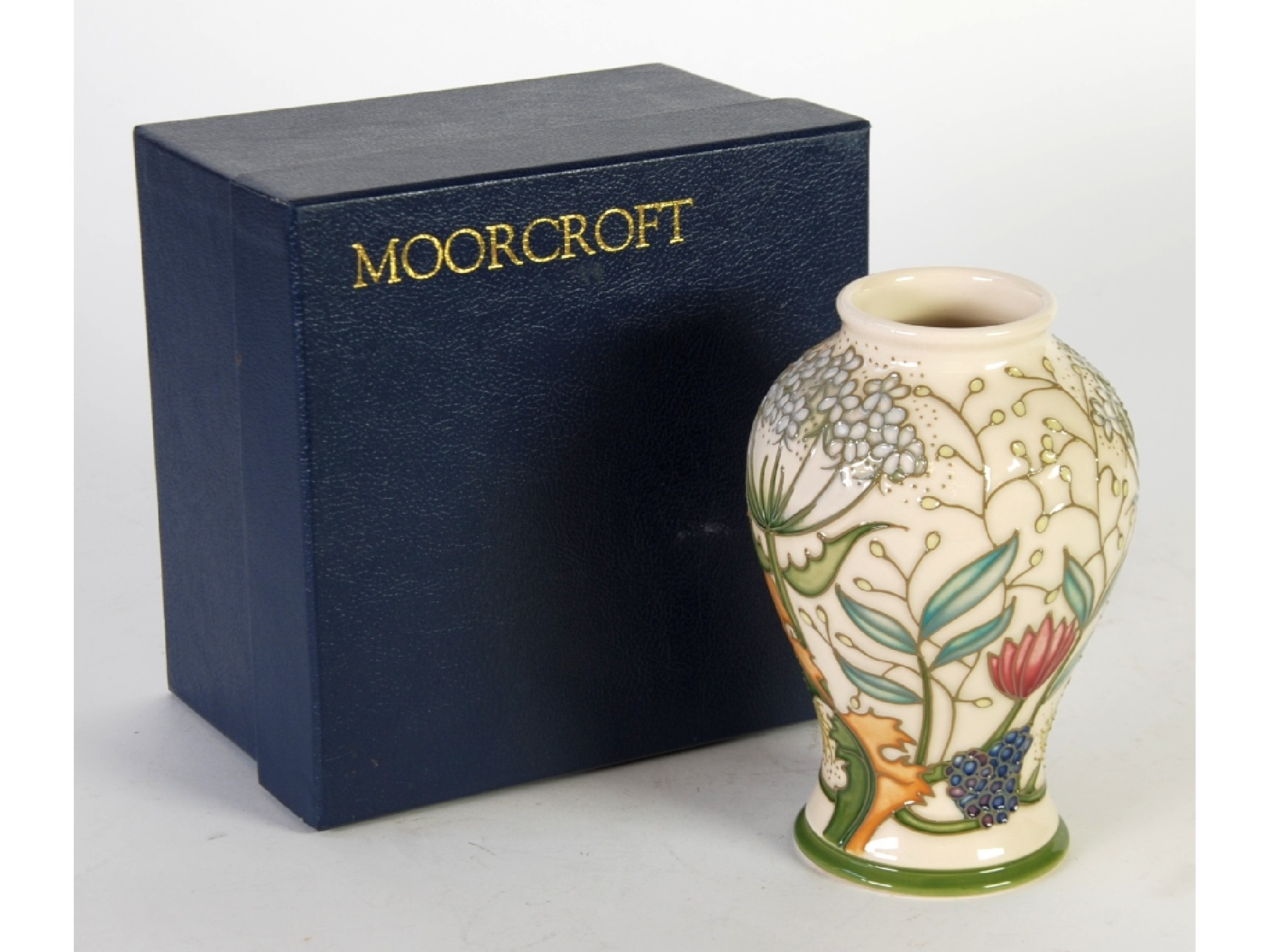 Appraisal: A MODERN MOORCROFT TRIAL RYDEN LANE PATTERN TUBE LINED POTTERY