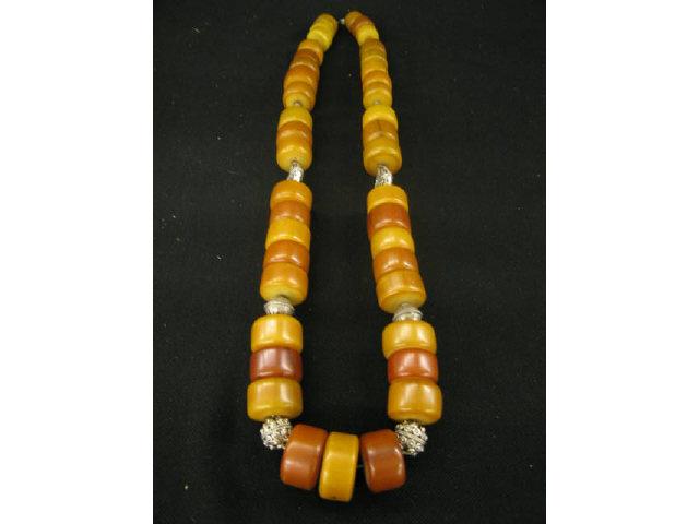 Appraisal: Amber Silver Necklace beads silver spacers silver clasp long