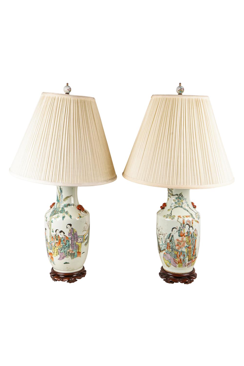 Appraisal: PAIR OF CHINESE PORCELAIN VASESmounted as table lamps each with