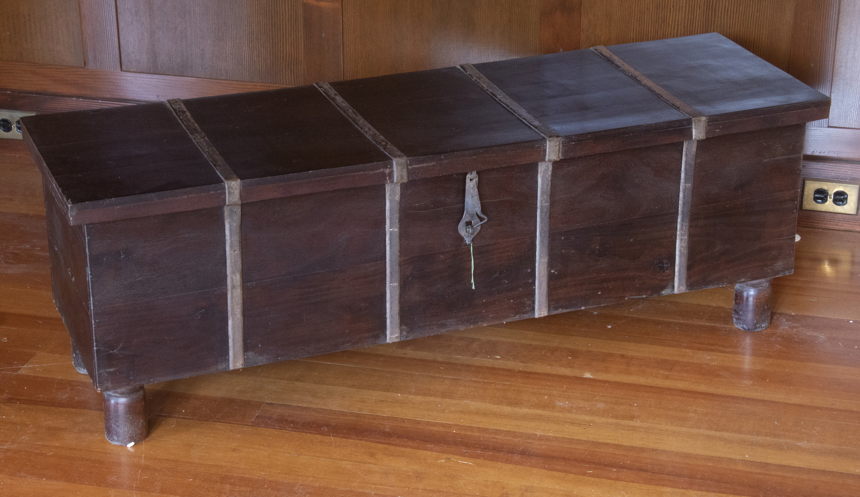 Appraisal: INDONESIAN STORAGE BOX Dark Hardwood box with forged iron hardware