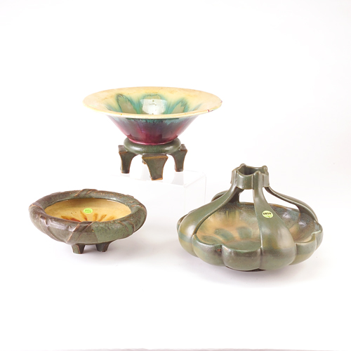 Appraisal: FULPER Three early pieces Vaz-bowl in Mission Verde restoration to