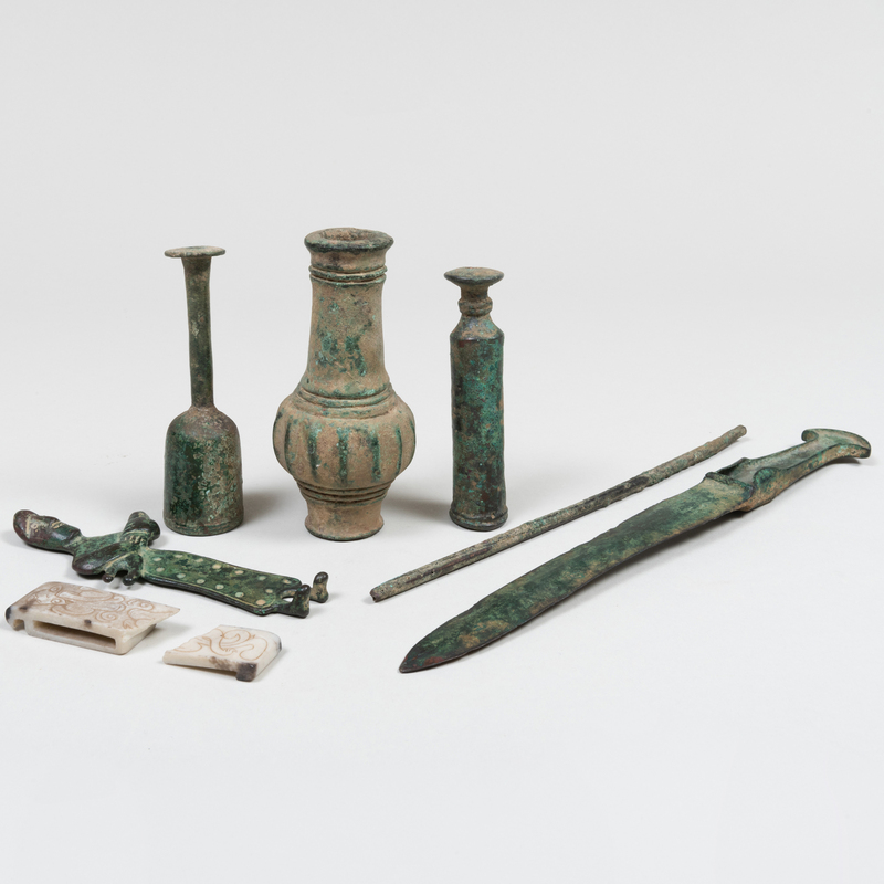 Appraisal: Group of Four Miscellaneous Bronze Artifacts Together with A Chinese