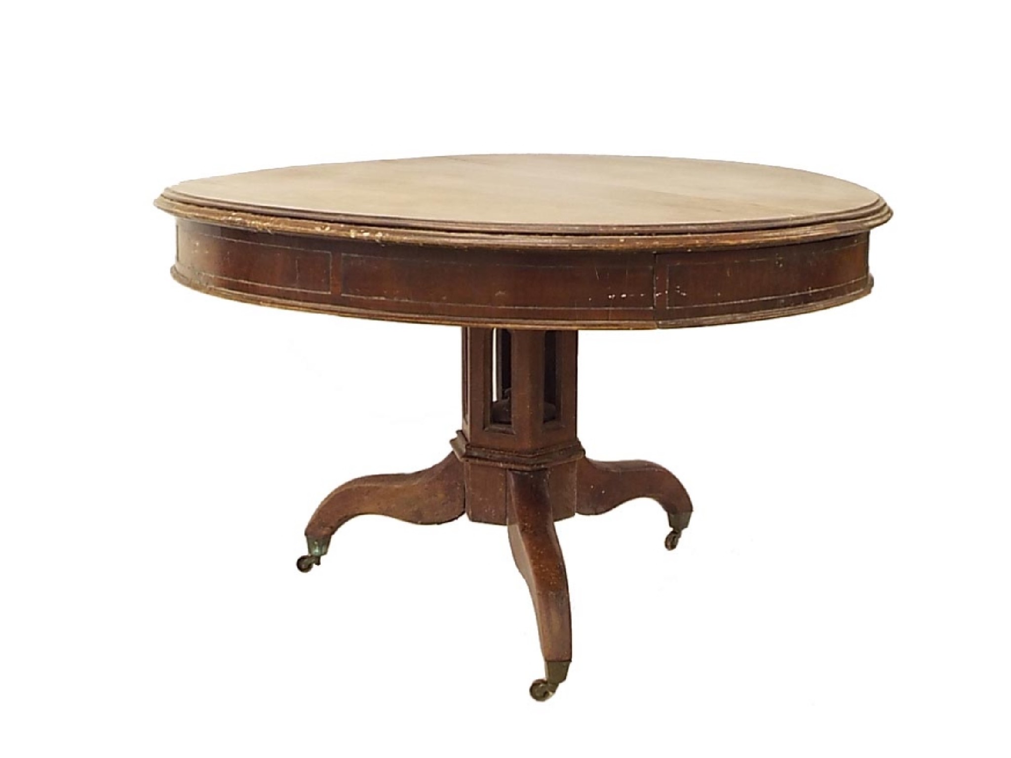 Appraisal: th century plum pudding mahogany drum table the circular moulded