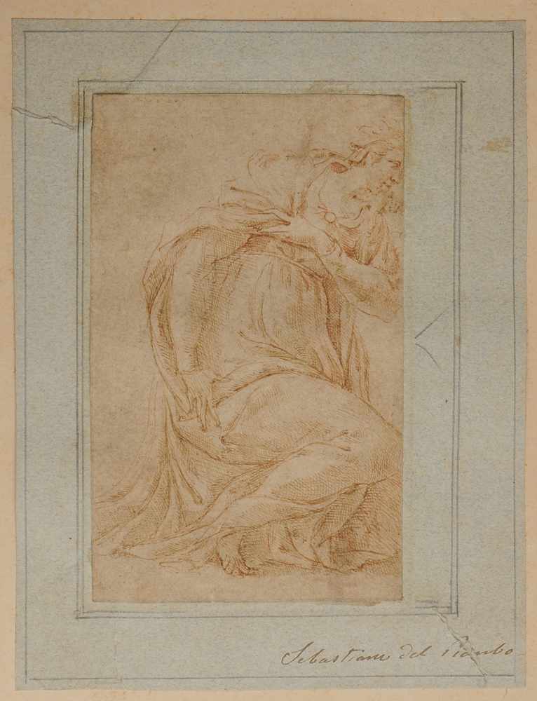 Appraisal: ITALIAN SCHOOL DRAPED WOMAN Sepia ink on paper laid down