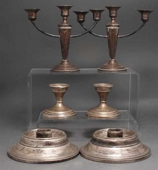 Appraisal: Three pairs of American weighted sterling silver candleholders th century