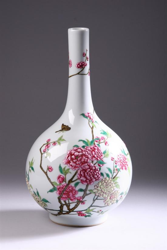 Appraisal: CHINESE FAMILLE ROSE PORCELAIN BOTTLE VASE Underglaze blue Yongzheng mark