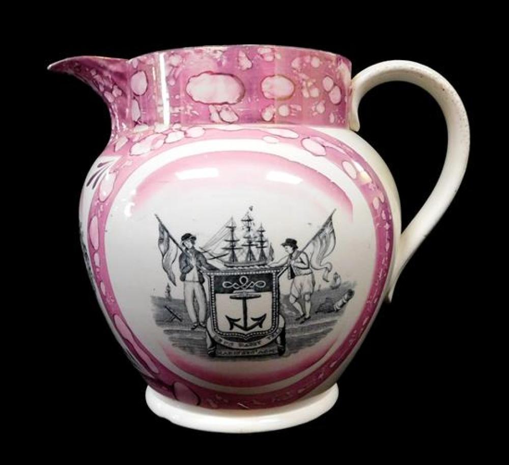 Appraisal: Sunderland pink lustre pitcher English early th C black transferware