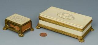 Appraisal: Gilt Mounted Ivory Boxes Two antique gilt mounted carved ivory