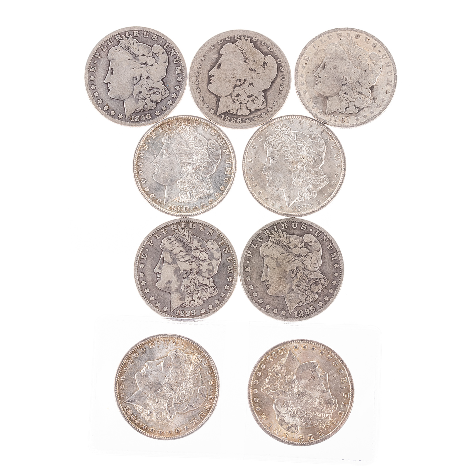 Appraisal: NINE DIFFERENT O-MINT MORGAN DOLLARS -O CH AU -O AG