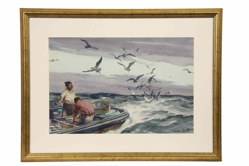 Appraisal: WATERCOLOR - Gulls Trailing Fishermen by Gordon Hope Grant NY