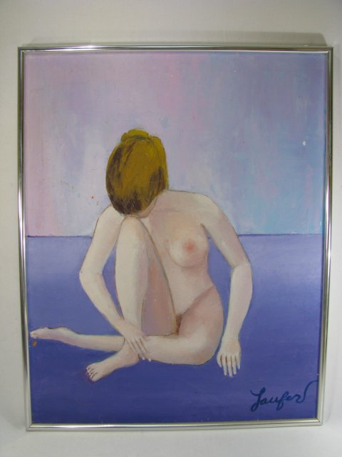 Appraisal: Oil on canvas painting of a young nude women sitting