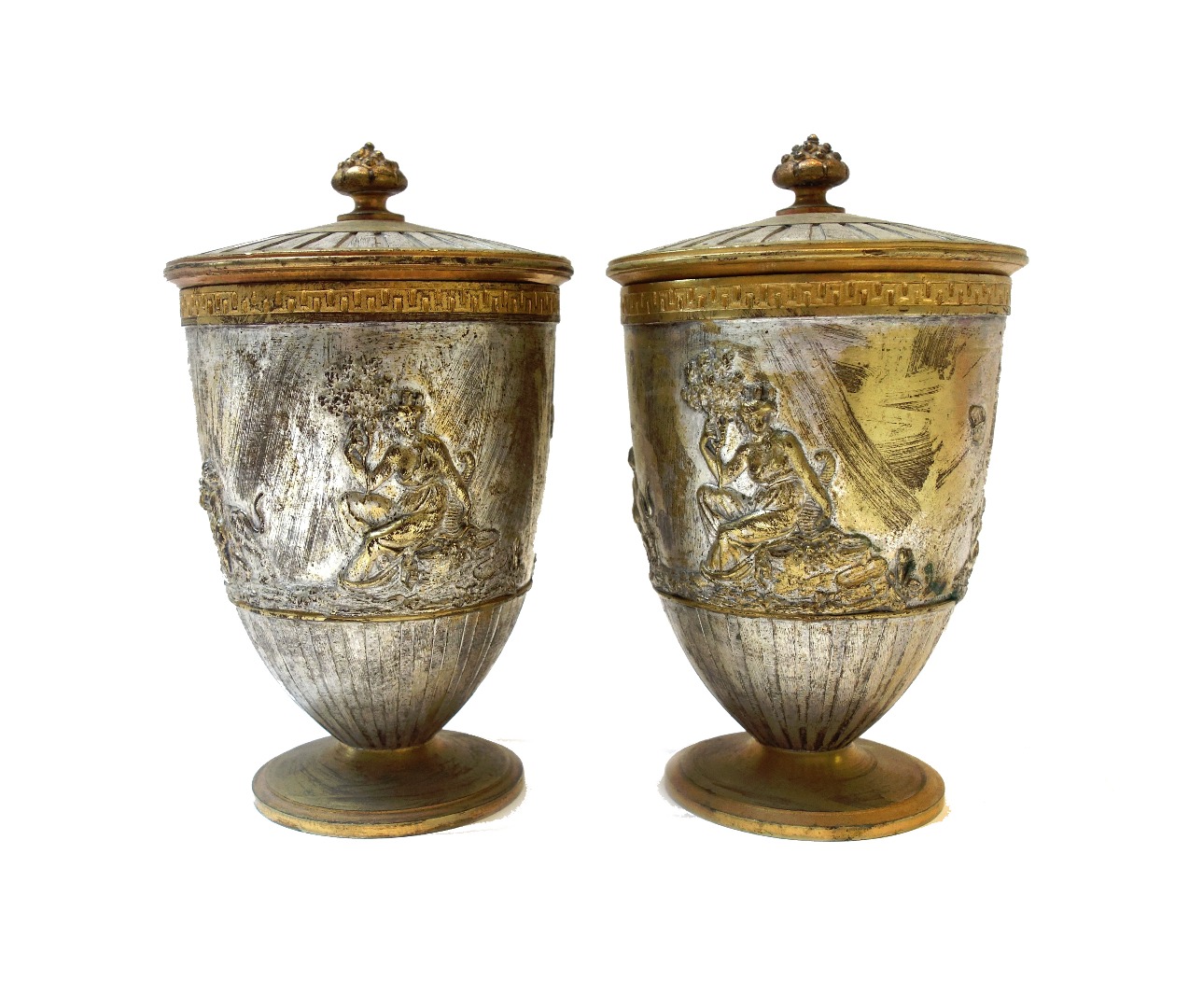 Appraisal: A pair of French silvered and gilt bronze goblets and