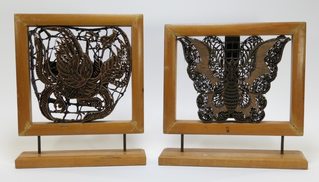 Appraisal: PR BALINESE BUTTERFLY DRAGON MOUNTED FABRIC STAMPS Bali th CenturyOpenwork