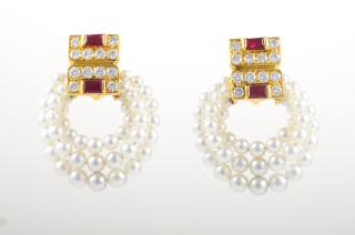 Appraisal: VCA Pearl Diamond Ruby Earrings VCA pearl diamond ruby earrings