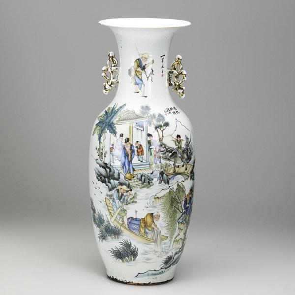 Appraisal: CHINESE EXPORT Handled palace vase with butterfly and flower design