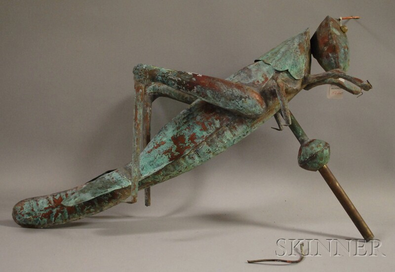 Appraisal: Patinated Molded Copper Full-body Grasshopper Weather Vane with one glass