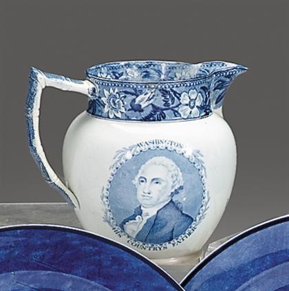 Appraisal: Light blue transferware pitcher richard hall sons Decorated with Washington