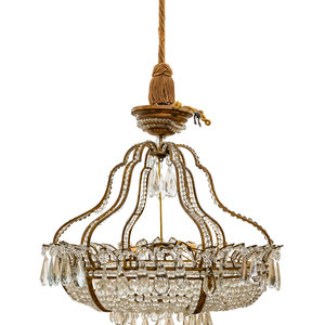 Appraisal: An Italian Beaded Gilt Metal Six-Light Chandelier with a Rope