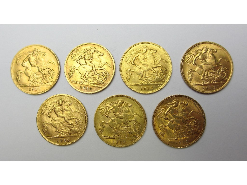 Appraisal: Seven George V half sovereigns two dated two dated two