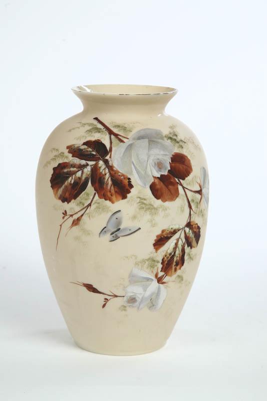 Appraisal: ART GLASS VASE Probably Mt Washington Tan vase having enameled