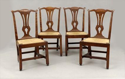 Appraisal: Four George III Mahogany Rush Seated Side Chairs x in