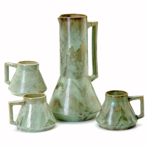 Appraisal: FULPER Tankard and three mug set covered in Leopard-Skin Crystalline