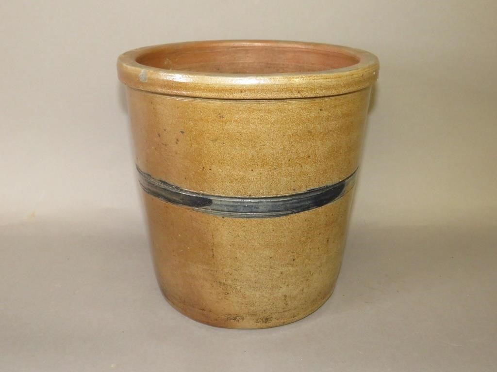 Appraisal: COBALT DECORATED STONEWARE POTca salt glazed stoneware slightly tapered cylindrical