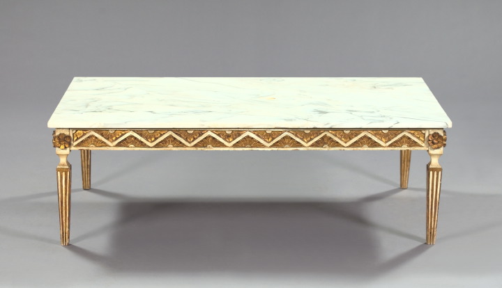 Appraisal: Italian Polychromed and Parcel-Gilt Wooden and Marble-Top Coffee Table the