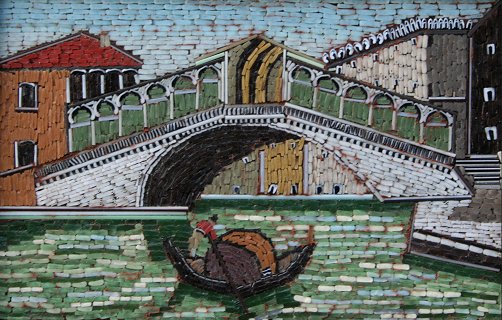 Appraisal: MICRO MOSAIC VENETIAN CANAL SCENE '' x '' painted gesso