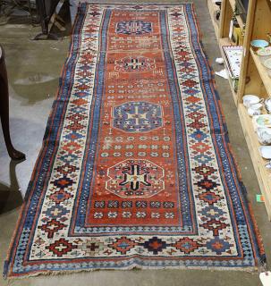 Appraisal: Caucasian Kazak carpet circa ' x ' wear Caucasian Kazak