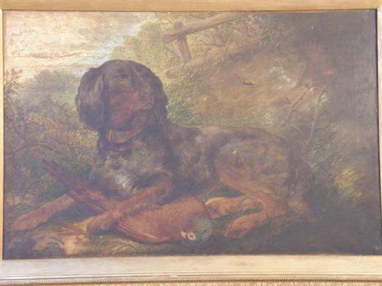 Appraisal: H Richards late th century spaniel with a pheasant in