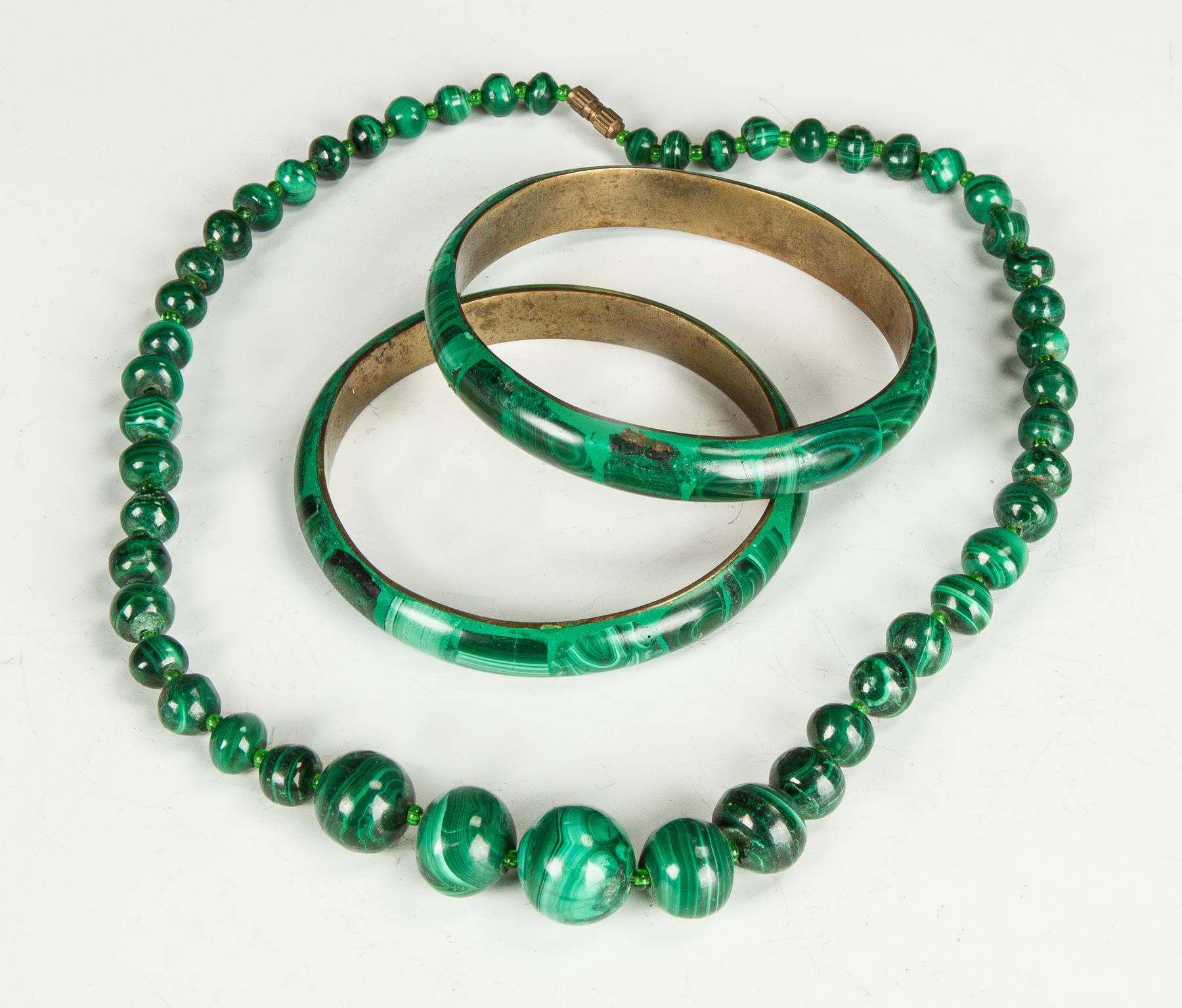 Appraisal: Vintage Malachite Bead Necklace Two Bracelets