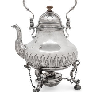 Appraisal: An English Silver Hot Water Kettle on Stand William Comyns