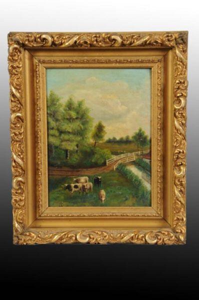 Appraisal: Cow in Pasture Oil Painting Description Oil on board Not