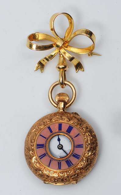 Appraisal: A CONTINENTAL CARAT GOLD LADIES POCKET WATCH the enamel dial