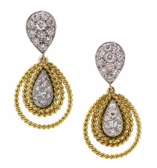 Appraisal: A Pair of Karat Gold and Diamond Earrings in a