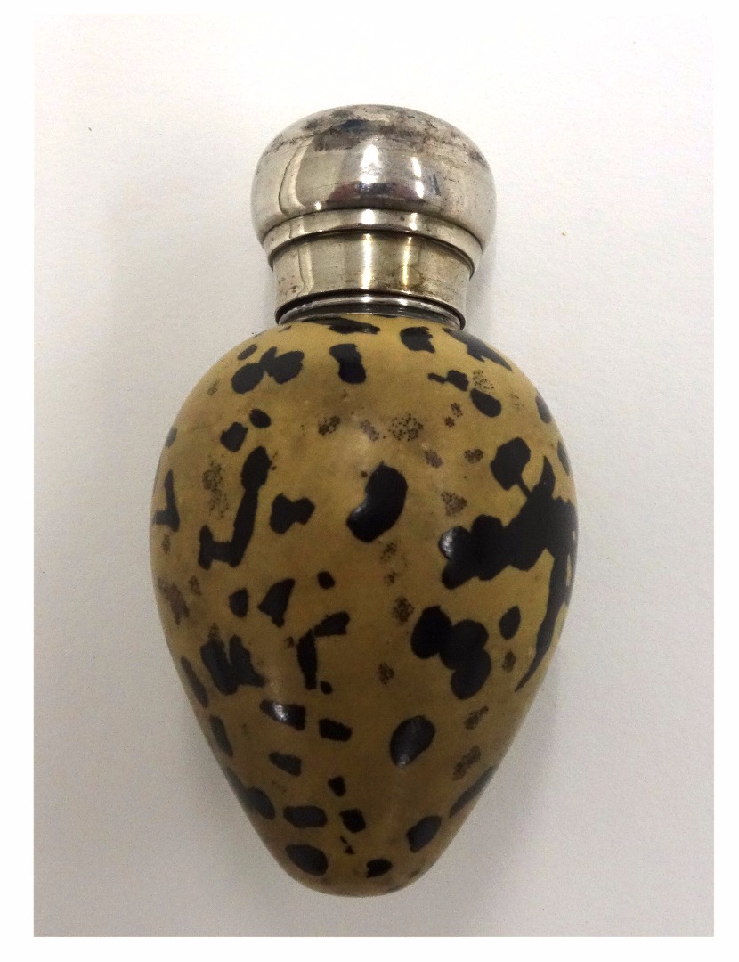 Appraisal: A Victorian silver mounted porcelain speckled egg perfume bottle Saunders