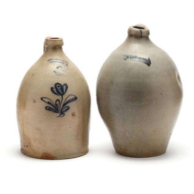 Appraisal: TWO TH CENTURY AMERICAN STONEWARE JUGS SIGNED The first a