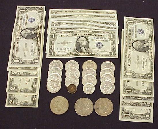 Appraisal: COIN blue seal silver certificates five red seal bills civil