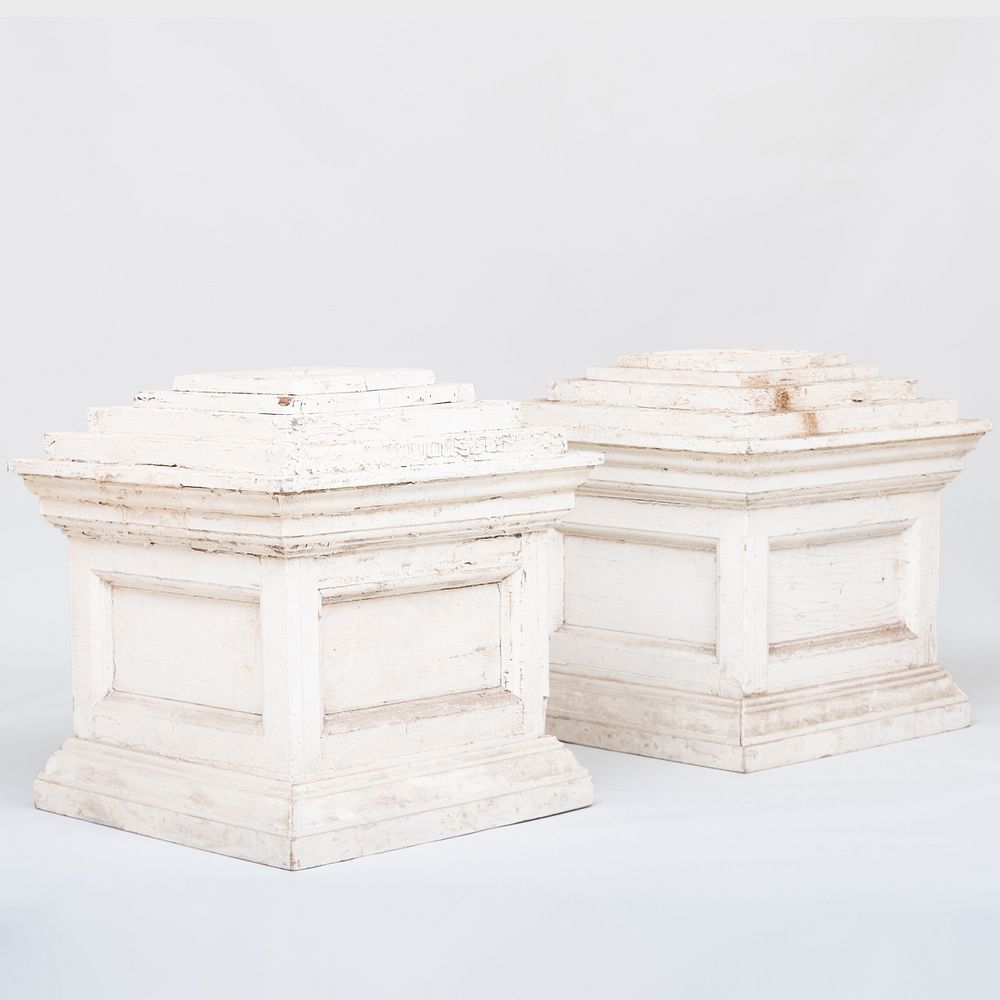 Appraisal: Pair of White Painted Pedestals x x in Condition Each