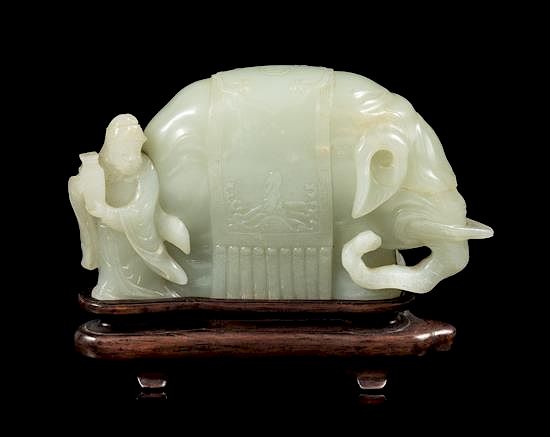 Appraisal: A Celadon Jade Figural Group of an Elephant and an