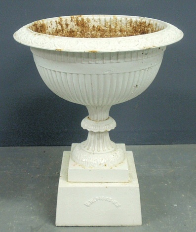 Appraisal: - Two-piece cast iron garden urn signed J W Fiske