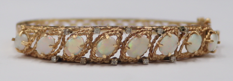 Appraisal: JEWELRY KT GOLD OPAL AND DIAMOND BRACELET Vintage kt yellow