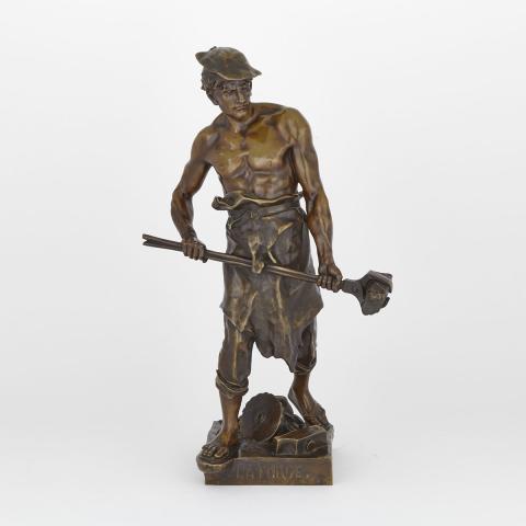 Appraisal: Emile Louis Picault French - LA FORGE patinated bronze figure