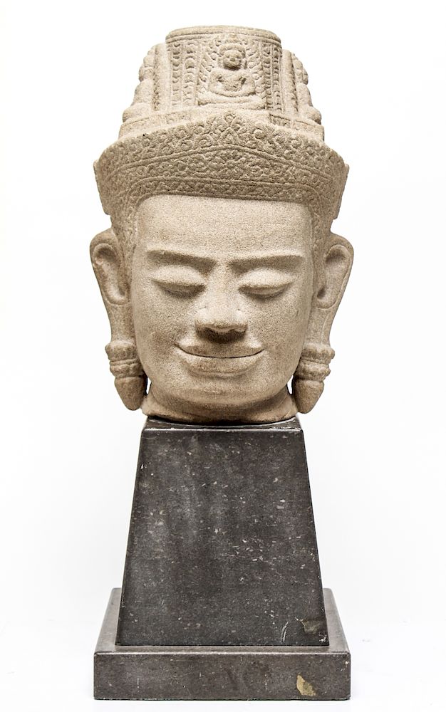 Appraisal: Khmer Buddha Head Cambodia Sandstone Antique Southeast Asian Khmer Buddha