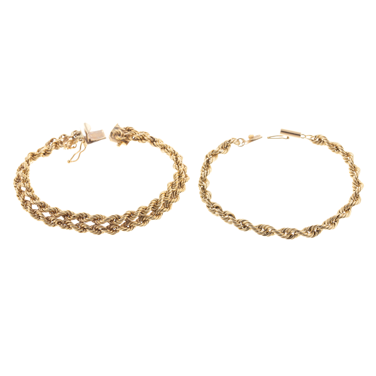 Appraisal: TWO K YELLOW GOLD ROPE CHAIN BRACELETS K yellow gold