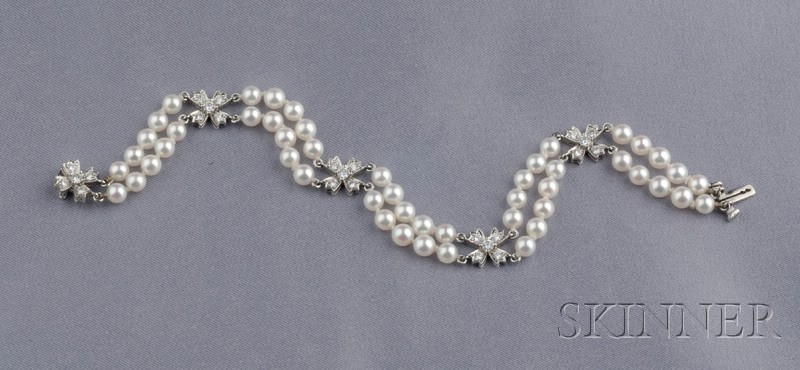 Appraisal: Platinum Cultured Pearl and Diamond Victoria Bracelet Tiffany Co composed