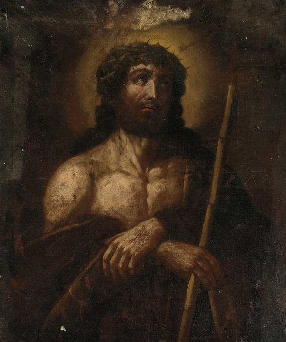 Appraisal: SPANISH SCHOOL Possibly th Century Jesus oil on unstretched canvas