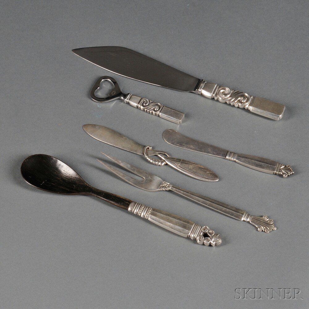 Appraisal: Six Pieces of Georg Jensen Sterling Silver Flatware Denmark five